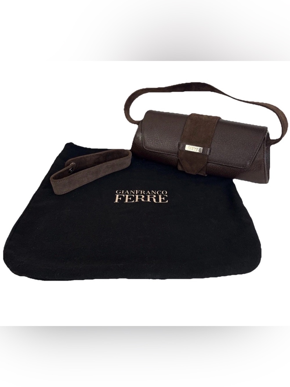 Gianfranco Ferré Vintage Brown Pebbled Leather & Suede Oval Small Handbag Rare!